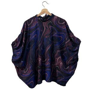 New York & Company Poncho Blouse Size Medium Purple Wavy Batwing Sleeve Tunic